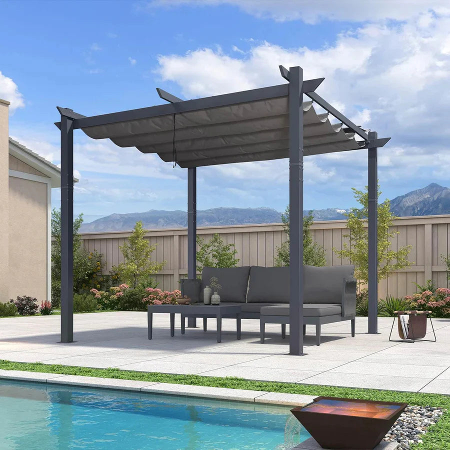 PURPLE LEAF Patio Retractable Pergola with Shade Canopy Modern Grill Gazebo Metal Shelter Pavilion for Porch Deck Garden Backyard Outdoor Pergola