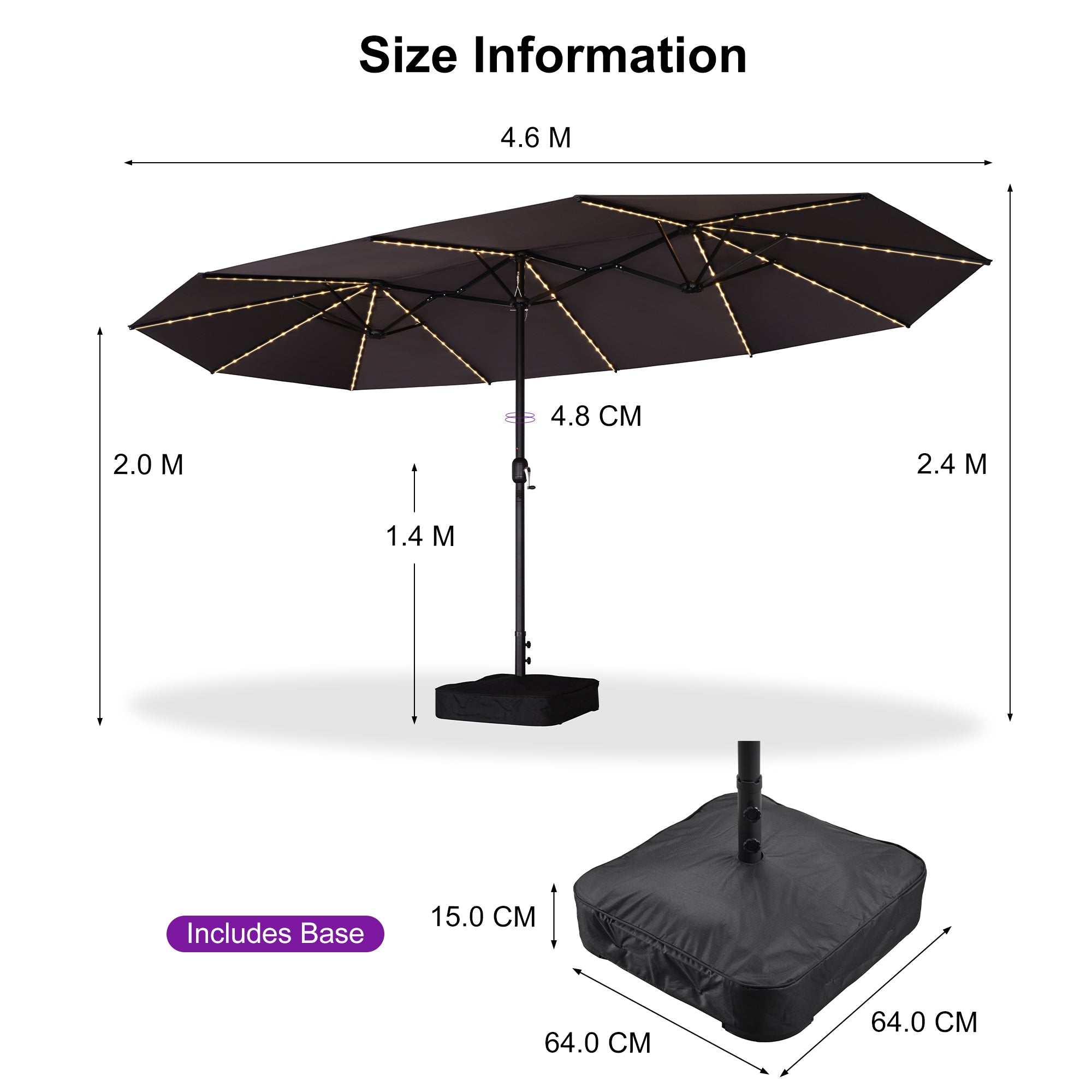 PURPLE LEAF Double Sided Patio Umbrella with Light Large Market Umbrellas with Base