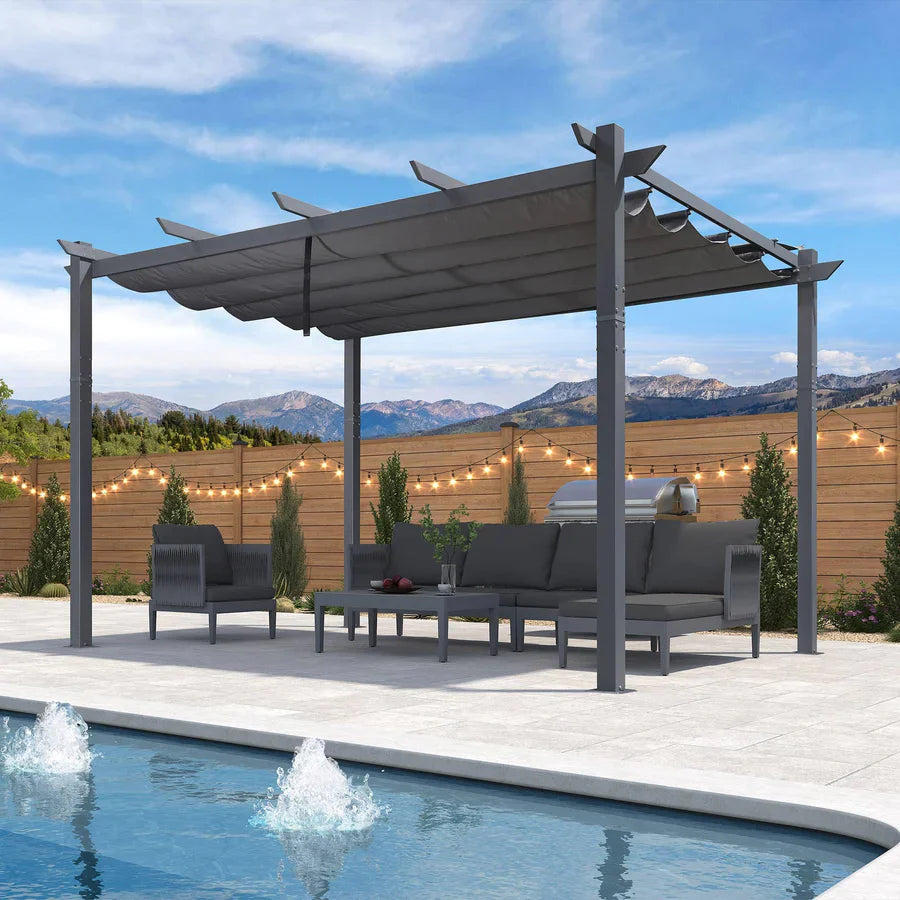 PURPLE LEAF Patio Retractable Pergola with Shade Canopy Modern Grill Gazebo Metal Shelter Pavilion for Porch Deck Garden Backyard Outdoor Pergola