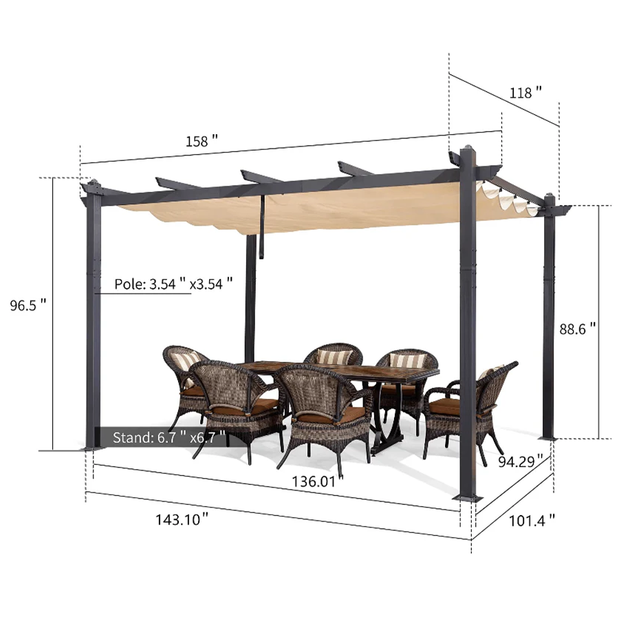 PURPLE LEAF 10 x 13 ft Outdoor Retractable Pergola with Sun Shade Canopy Patio Aluminum Pergola for Garden