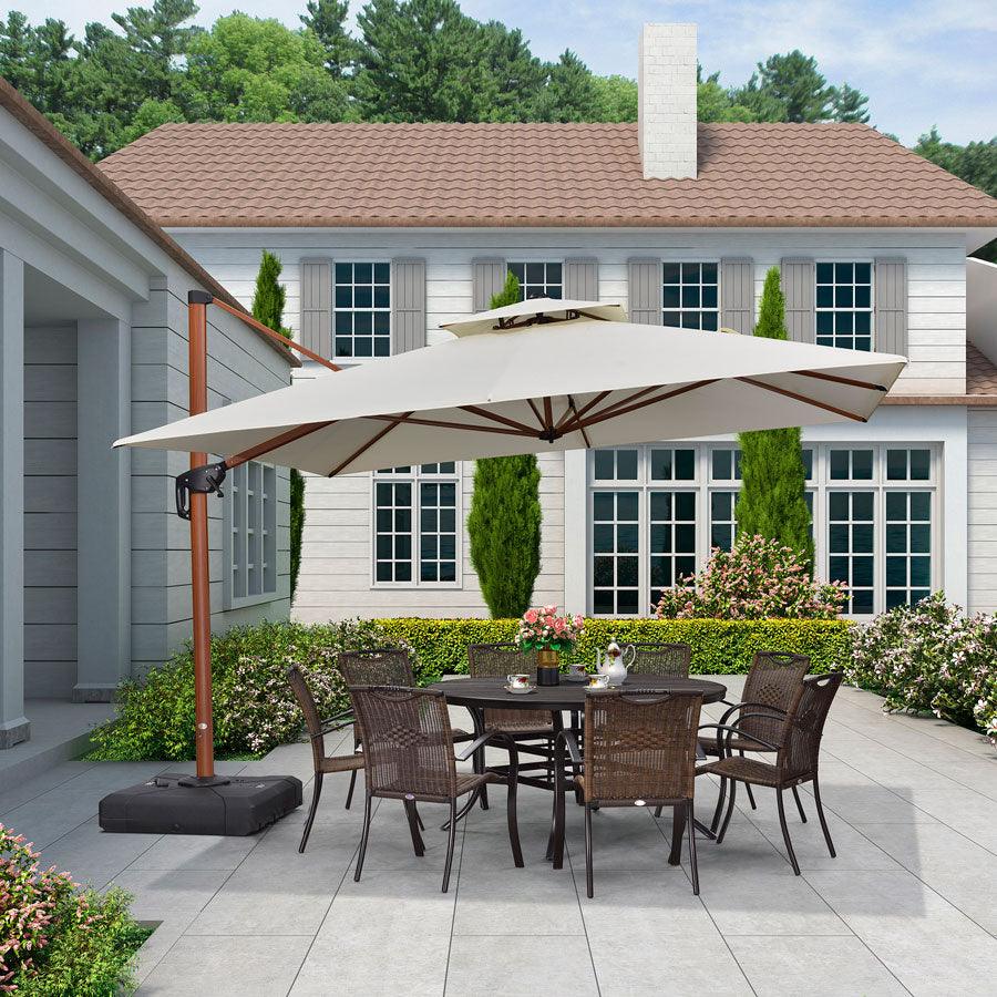 PURPLE LEAF Double Top Square Aluminium Umbrellas in Wood Color