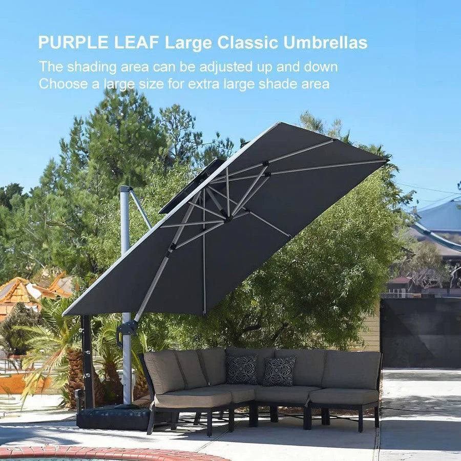PURPLE LEAF Double Top 360° Rotation Windproof Square Cantilever Patio Classic Umbrella