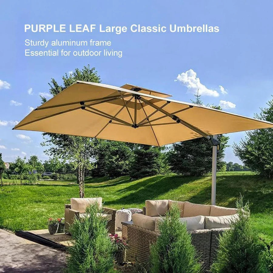 PURPLE LEAF Double Top 360° Rotation Windproof Square Cantilever Patio Classic Umbrella