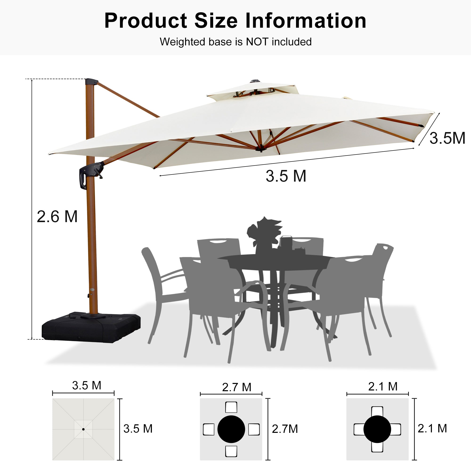PURPLE LEAF Double Top Square Aluminium Umbrellas in Wood Color