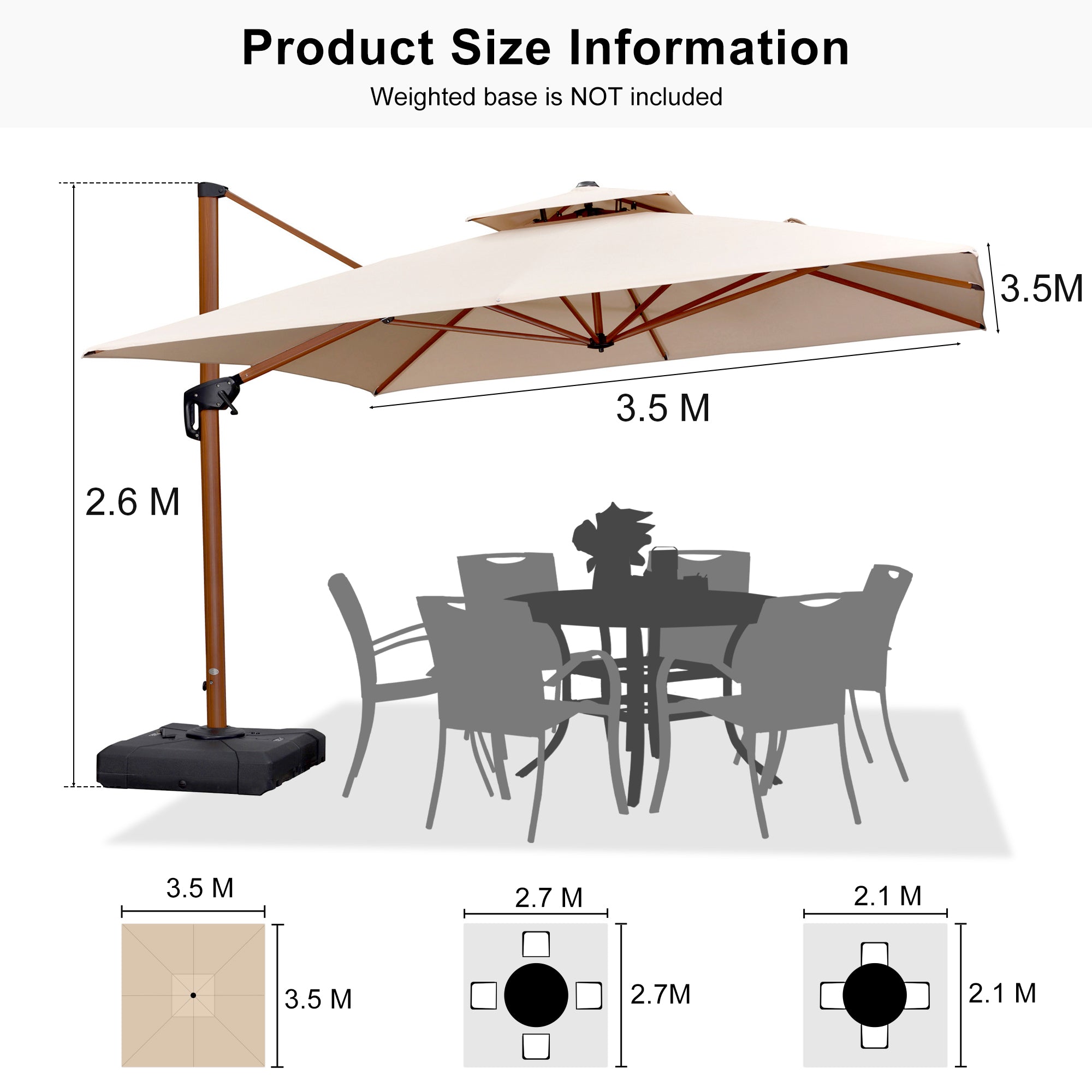 PURPLE LEAF Double Top Square Aluminium Umbrellas in Wood Color