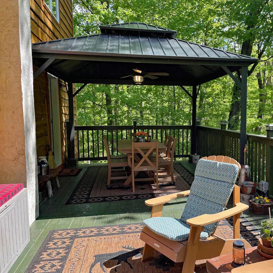 PURPLE LEAF Grey Hardtop Gazebo with Heavy Duty Galvanized Steel Double Roof with Netting and Curtains