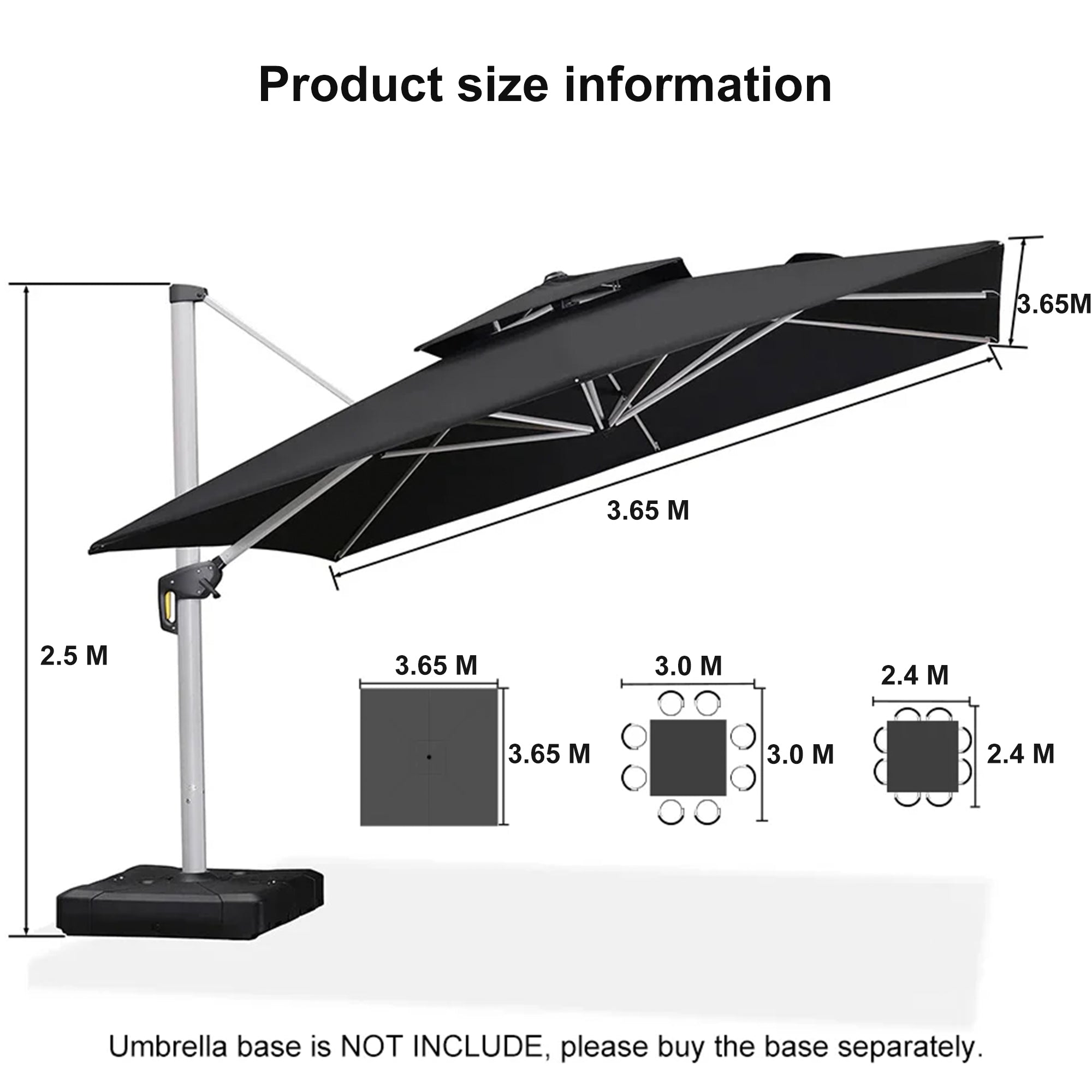 PURPLE LEAF Double Top 360° Rotation Windproof Square Cantilever Patio Classic Umbrella