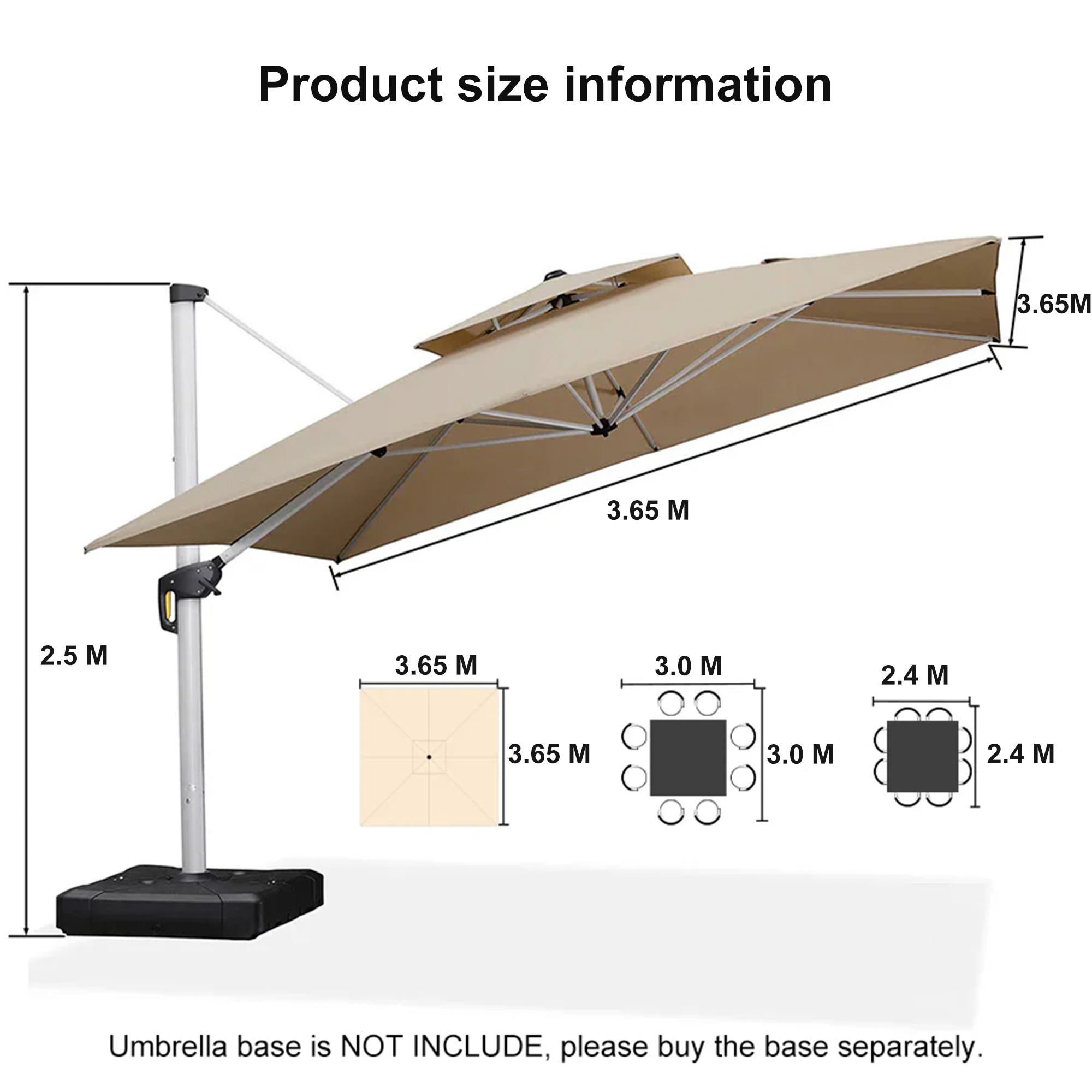 PURPLE LEAF Double Top 360° Rotation Windproof Square Cantilever Patio Classic Umbrella