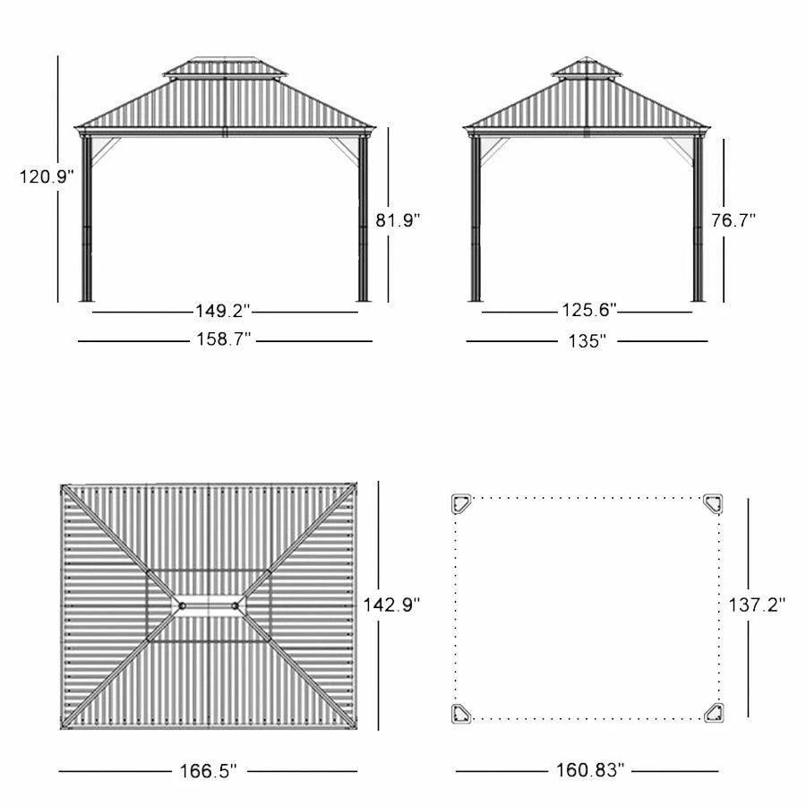 PURPLE LEAF Patio Gazebo for Backyard Grey Hardtop Galvanized Steel Roof Awning with Upgrade Curtain