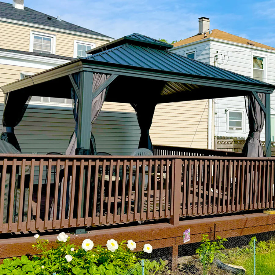 PURPLE LEAF Luxury Patio Gazebo for Backyard Upgraded Heavy Duty Galvanized Steel Roof Enhanced Stability and Premium Curtains