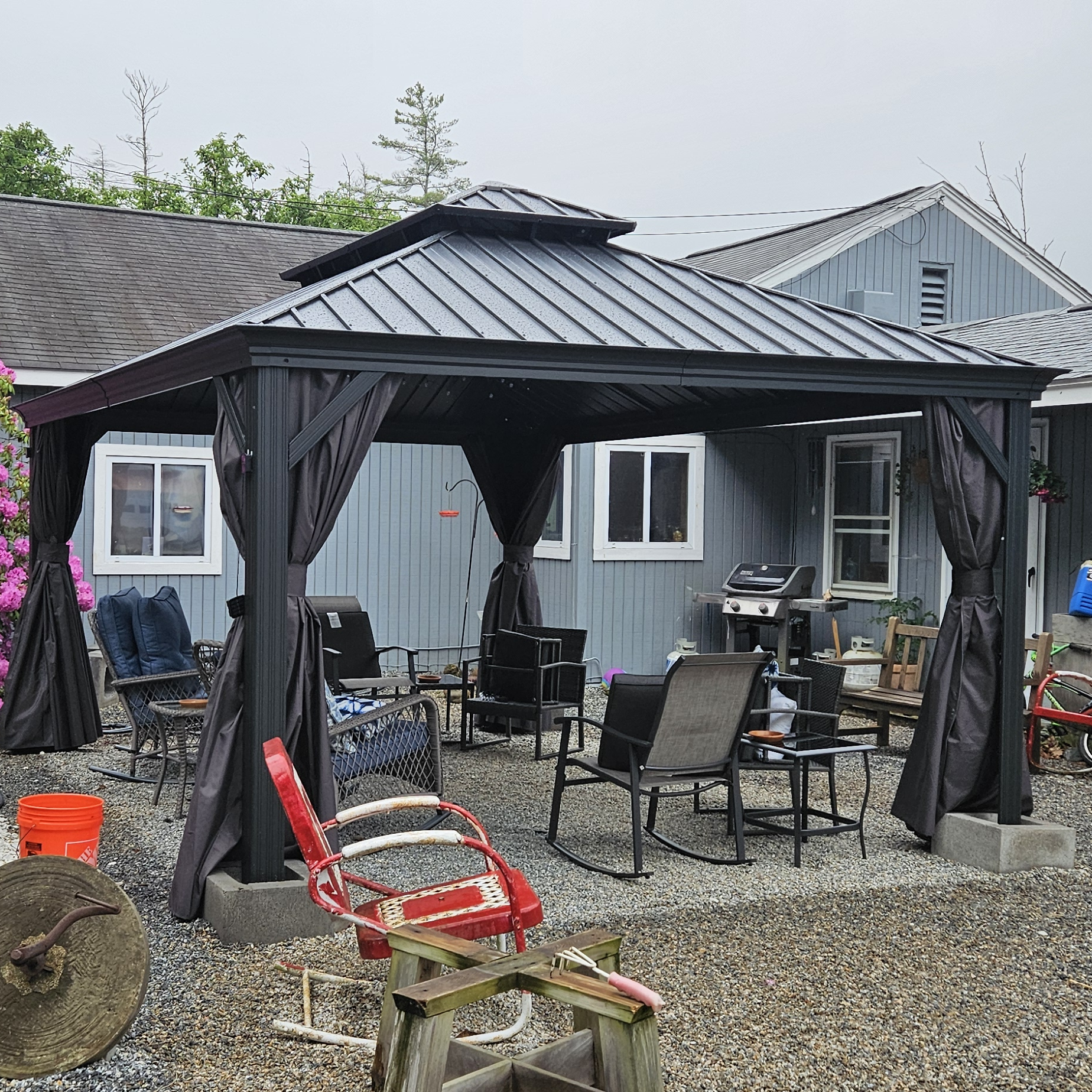 PURPLE LEAF Patio Gazebo for Backyard Grey Hardtop Galvanized Steel Roof Awning with Upgrade Curtain