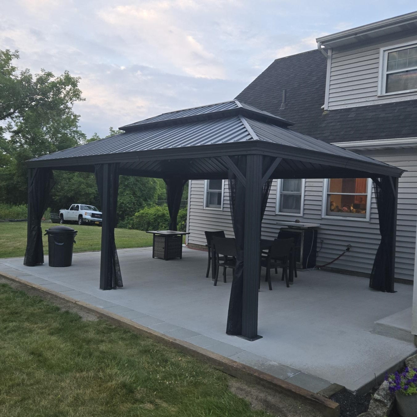 PURPLE LEAF Patio Gazebo for Backyard Grey Hardtop Galvanized Steel Roof Awning with Upgrade Curtain