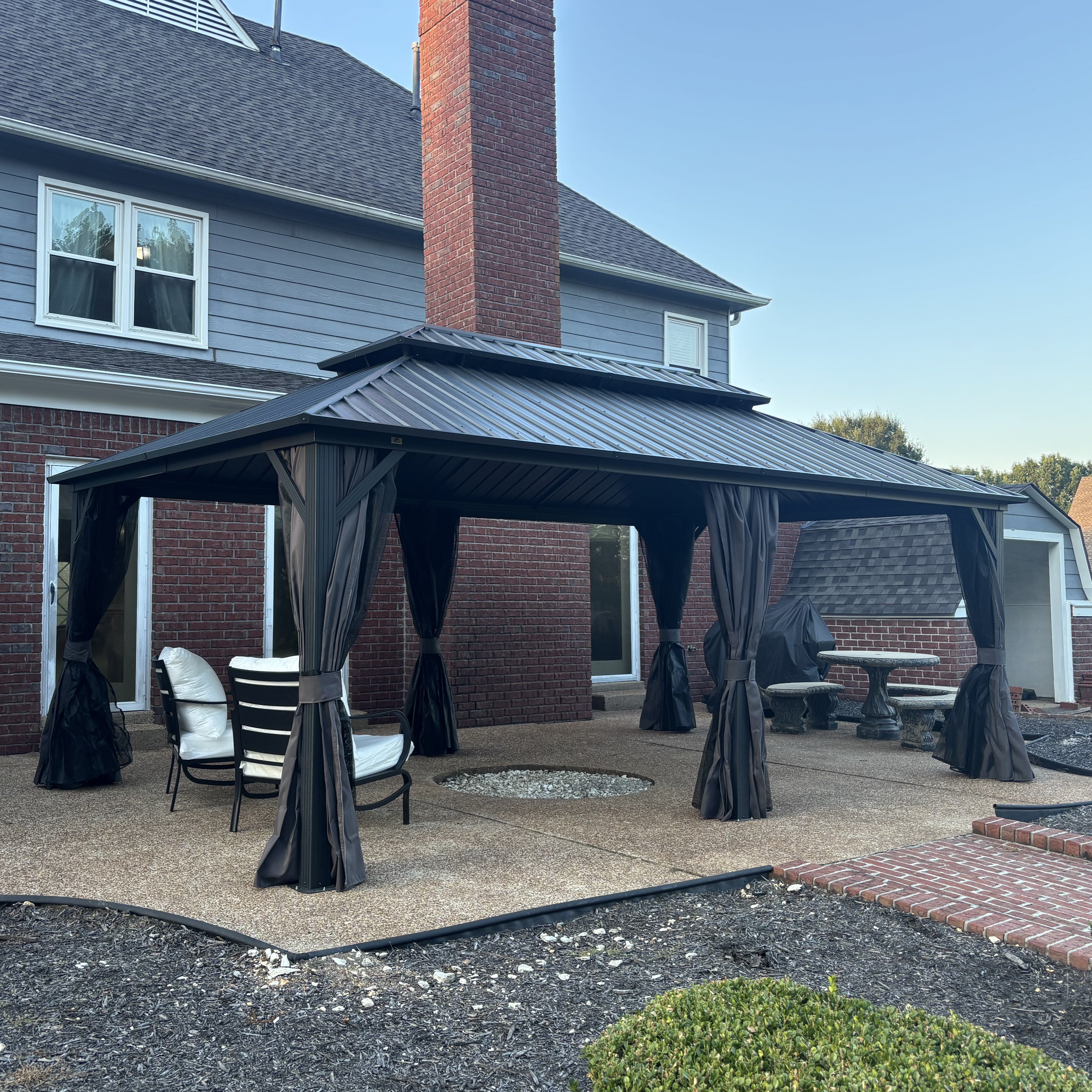 PURPLE LEAF Patio Gazebo for Backyard Grey Hardtop Galvanized Steel Roof Awning with Upgrade Curtain