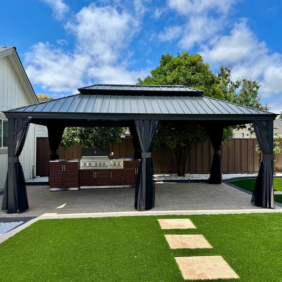PURPLE LEAF Luxury Patio Gazebo for Backyard Upgraded Heavy Duty Galvanized Steel Roof Enhanced Stability and Premium Curtains