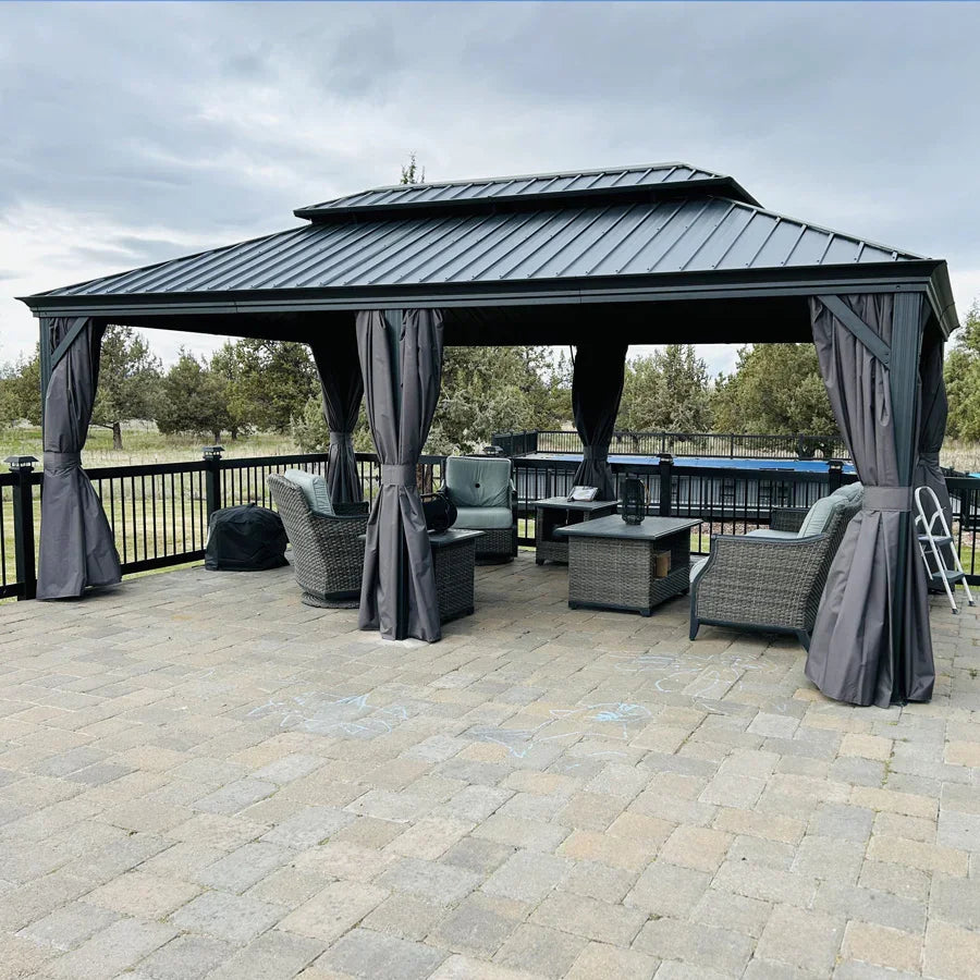 PURPLE LEAF Luxury Patio Gazebo for Backyard Upgraded Heavy Duty Galvanized Steel Roof Enhanced Stability and Premium Curtains