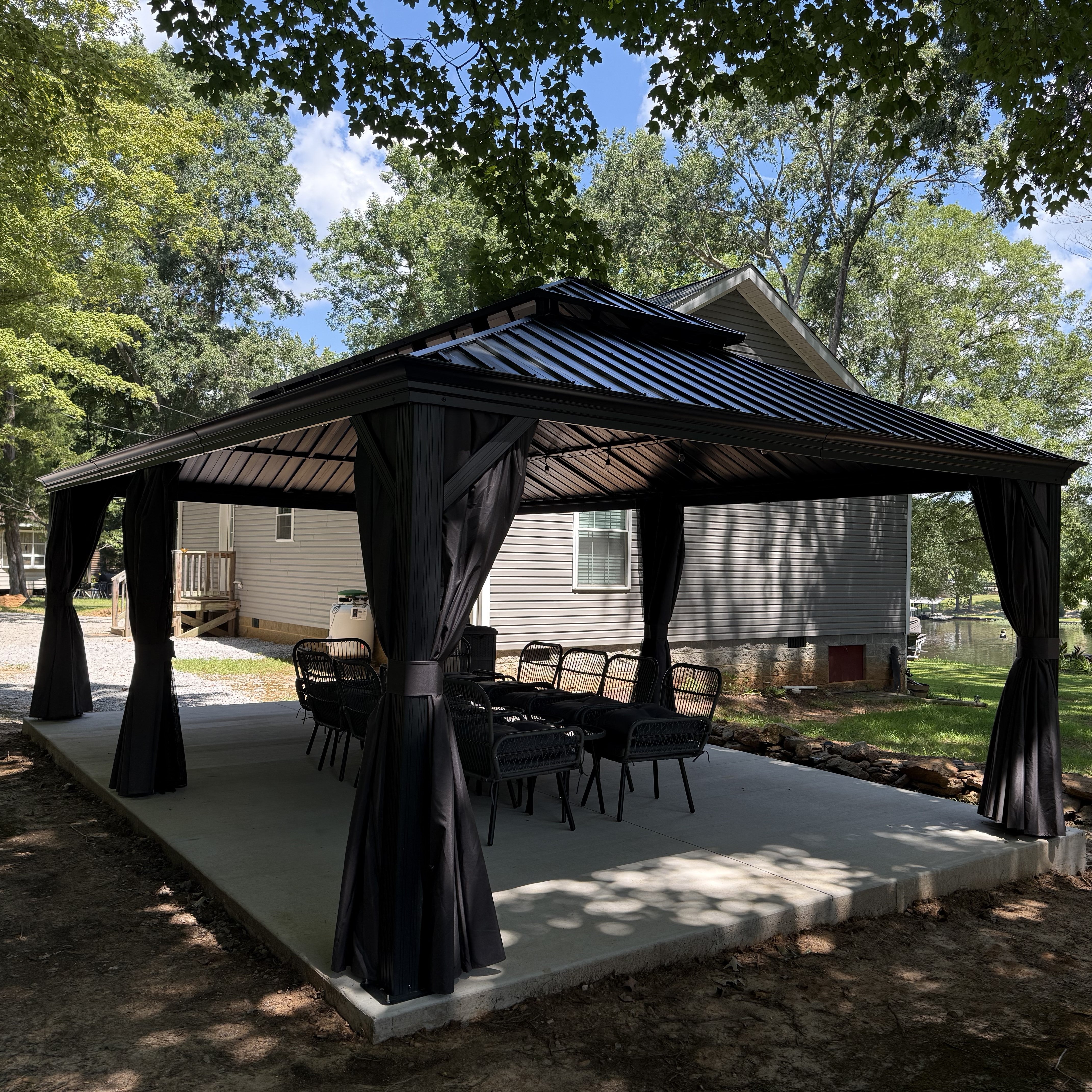 PURPLE LEAF Patio Gazebo for Backyard Grey Hardtop Galvanized Steel Roof Awning with Upgrade Curtain