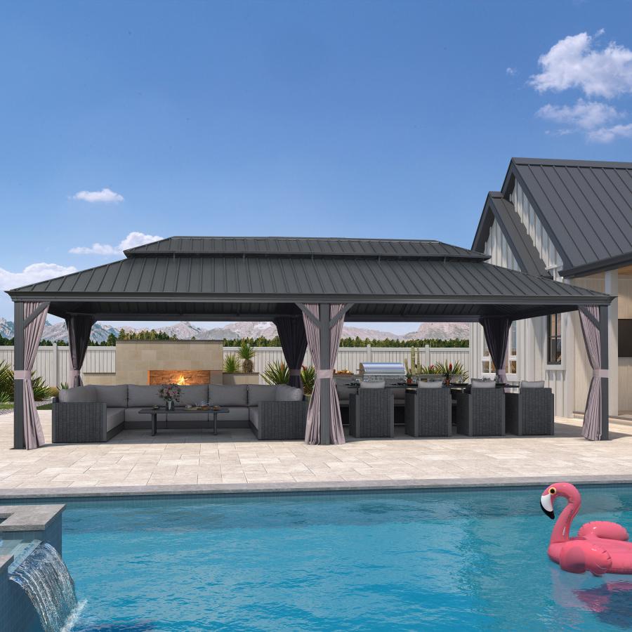 PURPLE LEAF Luxury Patio Gazebo for Backyard Upgraded Heavy Duty Galvanized Steel Roof Enhanced Stability and Premium Curtains
