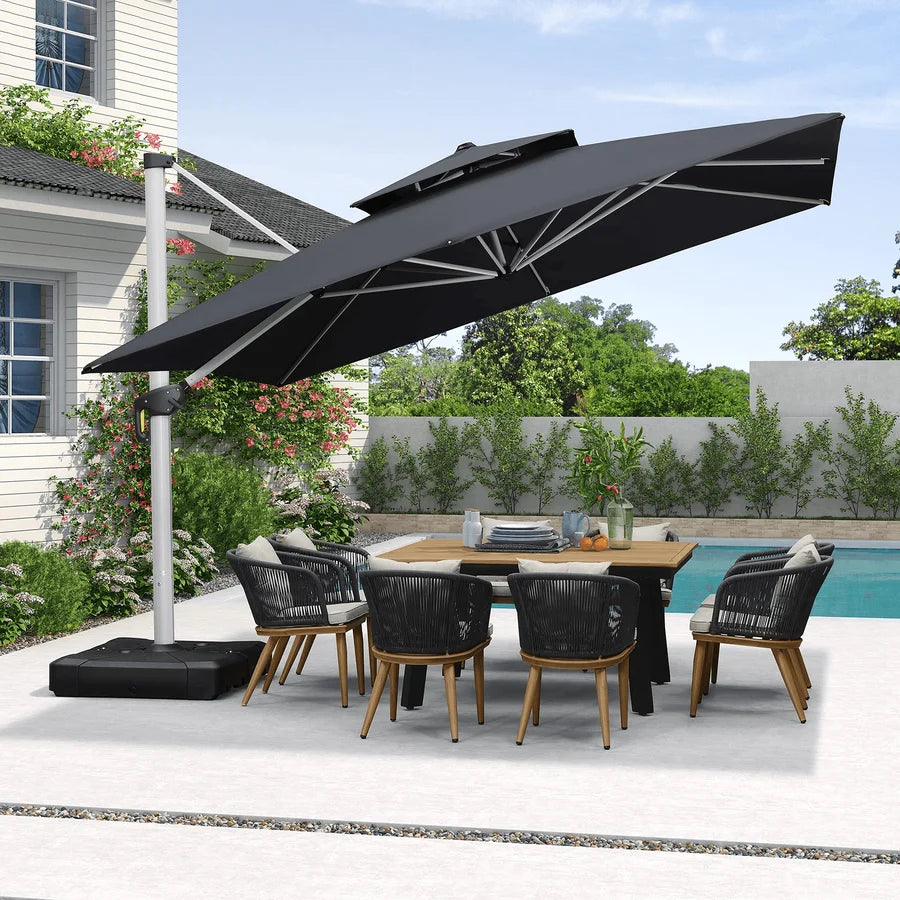 PURPLE LEAF Double Top 360° Rotation Windproof Square Cantilever Patio Classic Umbrella