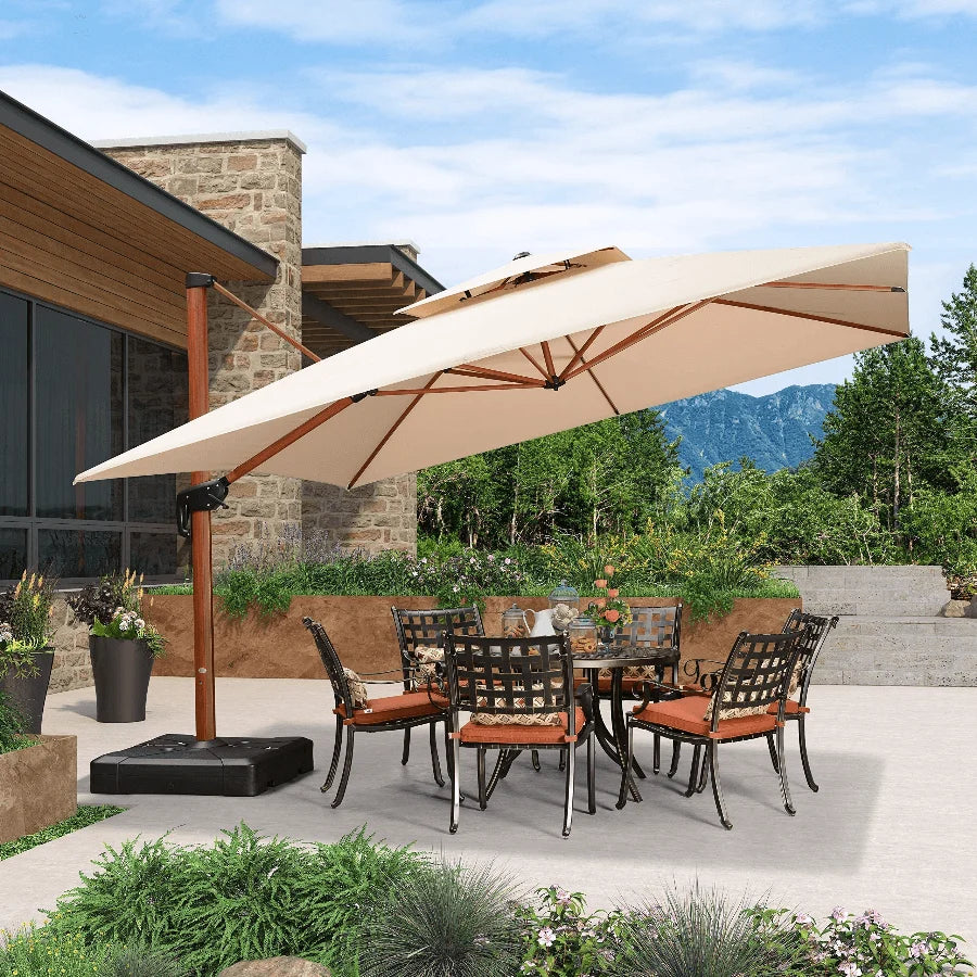PURPLE LEAF Double Top Square Aluminium Umbrellas in Wood Color