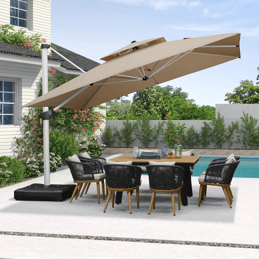 PURPLE LEAF Double Top 360° Rotation Windproof Square Cantilever Patio Classic Umbrella