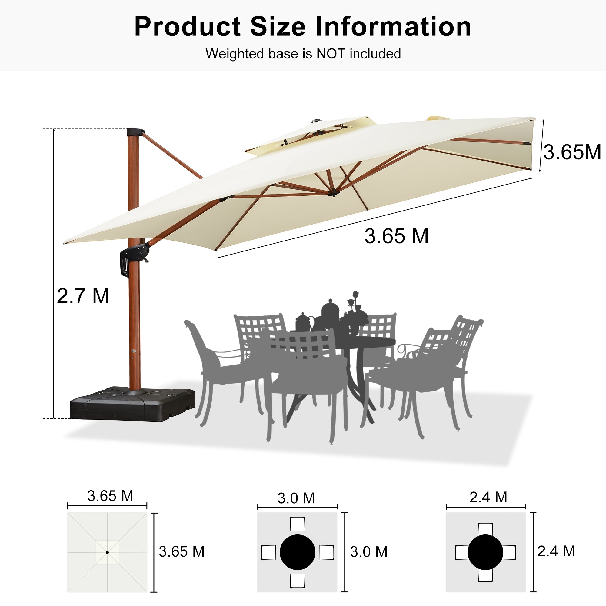PURPLE LEAF Double Top Square Aluminium Umbrellas in Wood Color