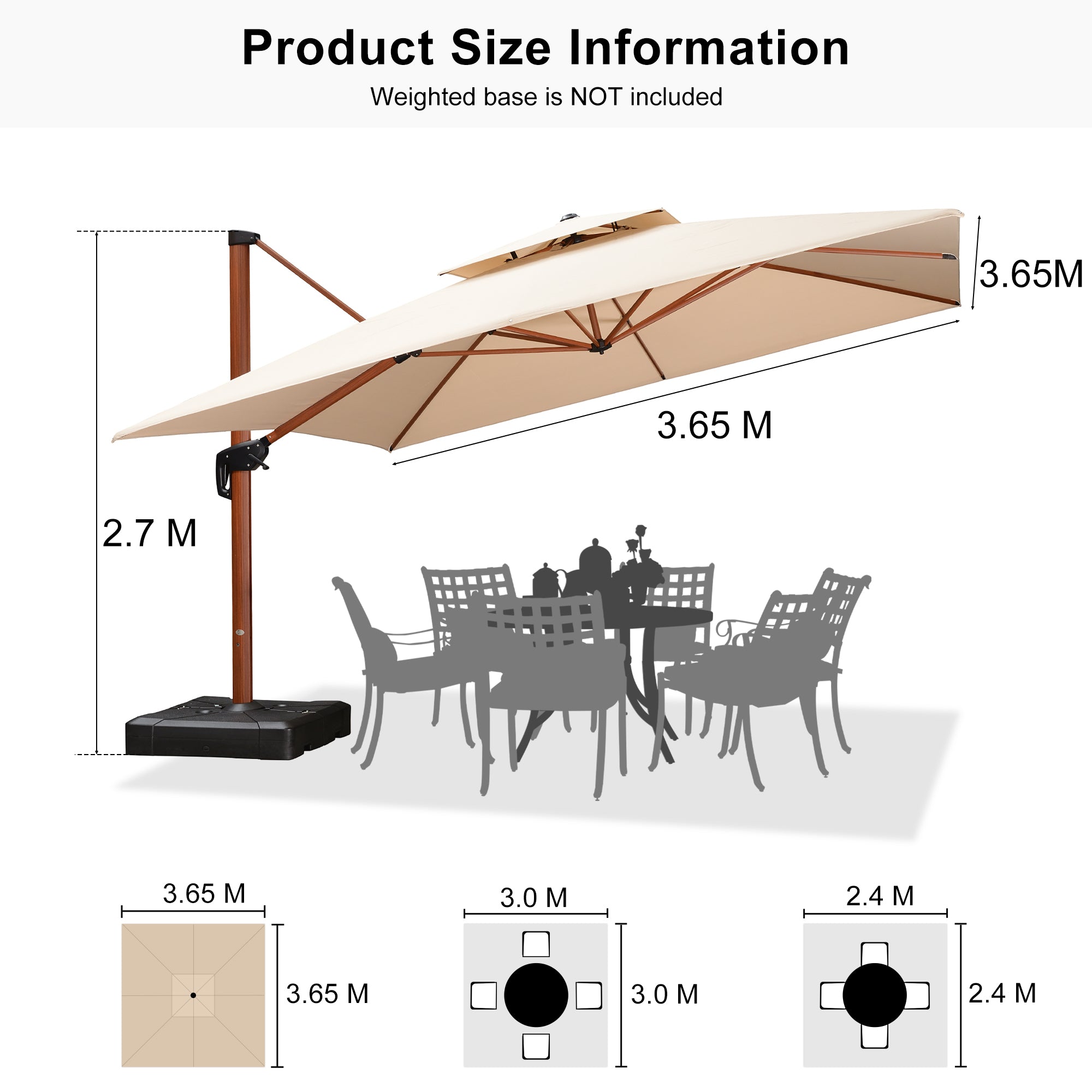 PURPLE LEAF Double Top Square Aluminium Umbrellas in Wood Color