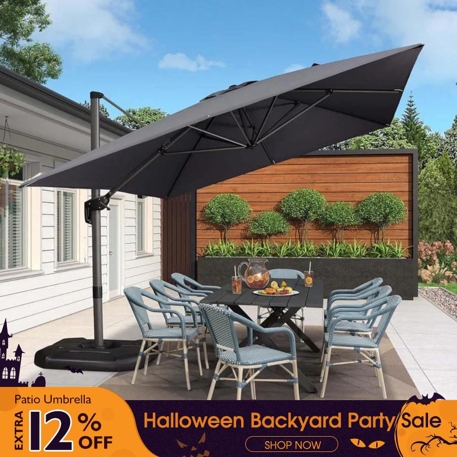 PURPLE LEAF Outdoor Umbrella Square Aluminium Cantilever Umbrella with 360° Rotation for Garden pool beach