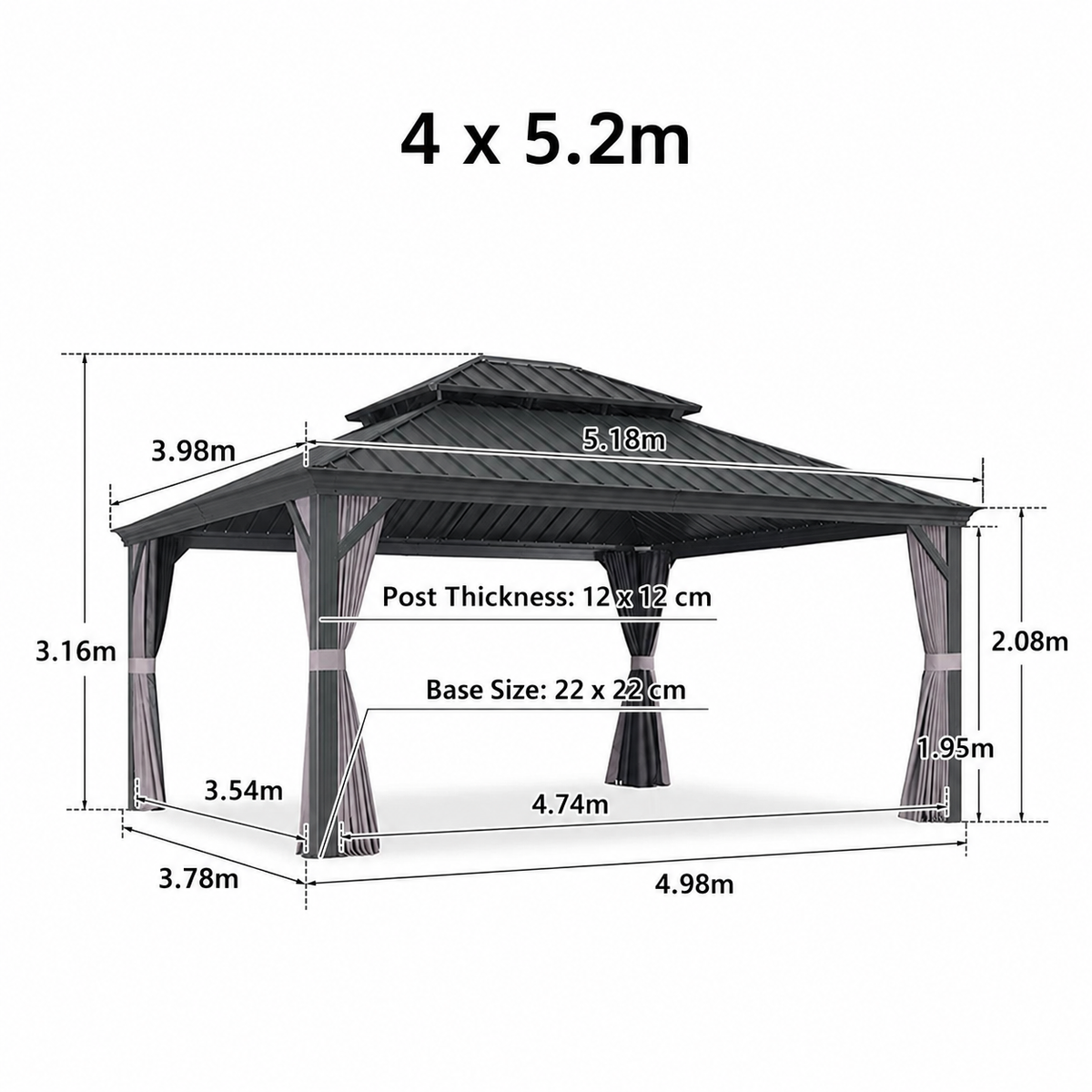 PURPLE LEAF Luxury Patio Gazebo for Backyard Upgraded Heavy Duty Galvanized Steel Roof Enhanced Stability and Premium Curtains