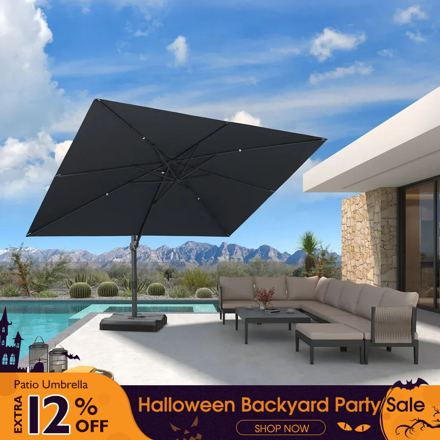 PURPLE LEAF Stepless Tilt Cantilever Umbrella Affordable Outdoor Patio Umbrella