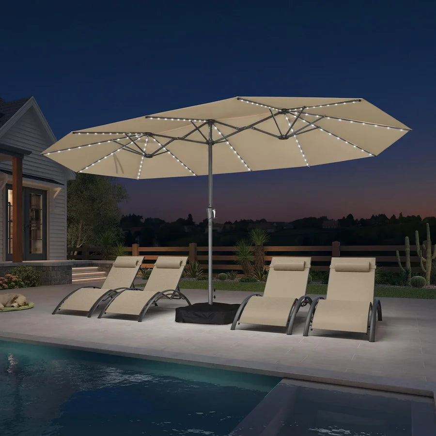 PURPLE LEAF Double-Sided Market Umbrella with Light Large Patio Umbrellas with Base