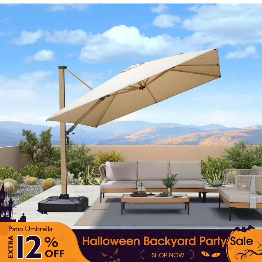 PURPLE LEAF Wood Grain Cantilever Patio Umbrella Aluminum Outdoor Umbrellas