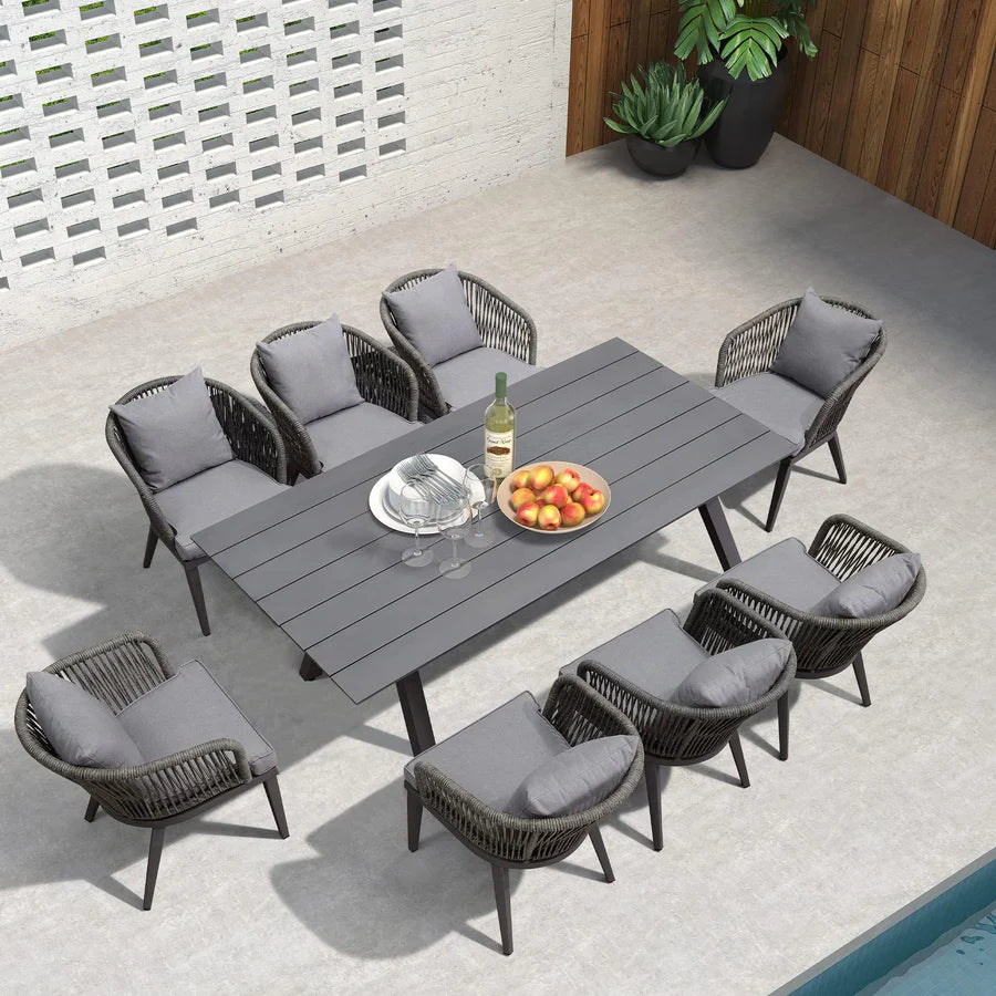 PURPLE LEAF Patio Dining Sets with Aluminum Frame Table & Handwoven Wicker Chairs Grey