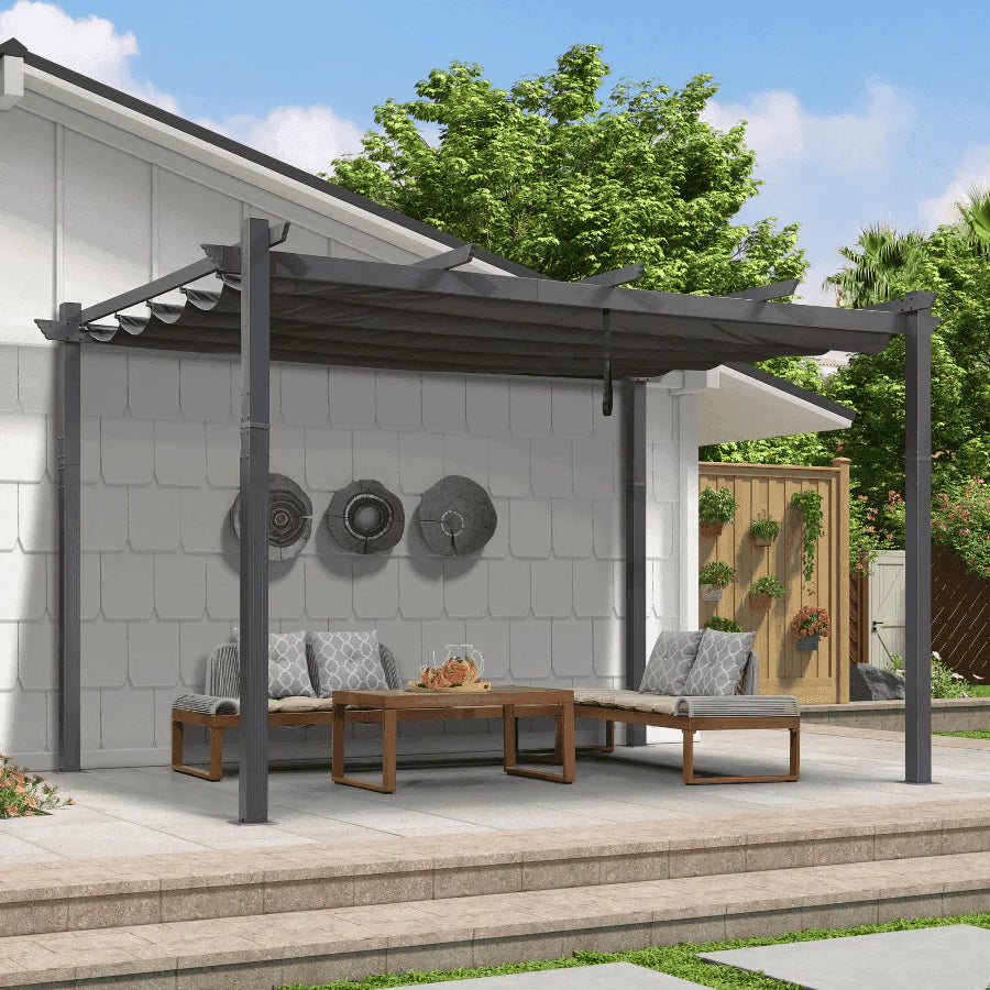 PURPLE LEAF Outdoor Retractable Pergola with Sun Shade Canopy Patio Aluminum Pergola for Garden