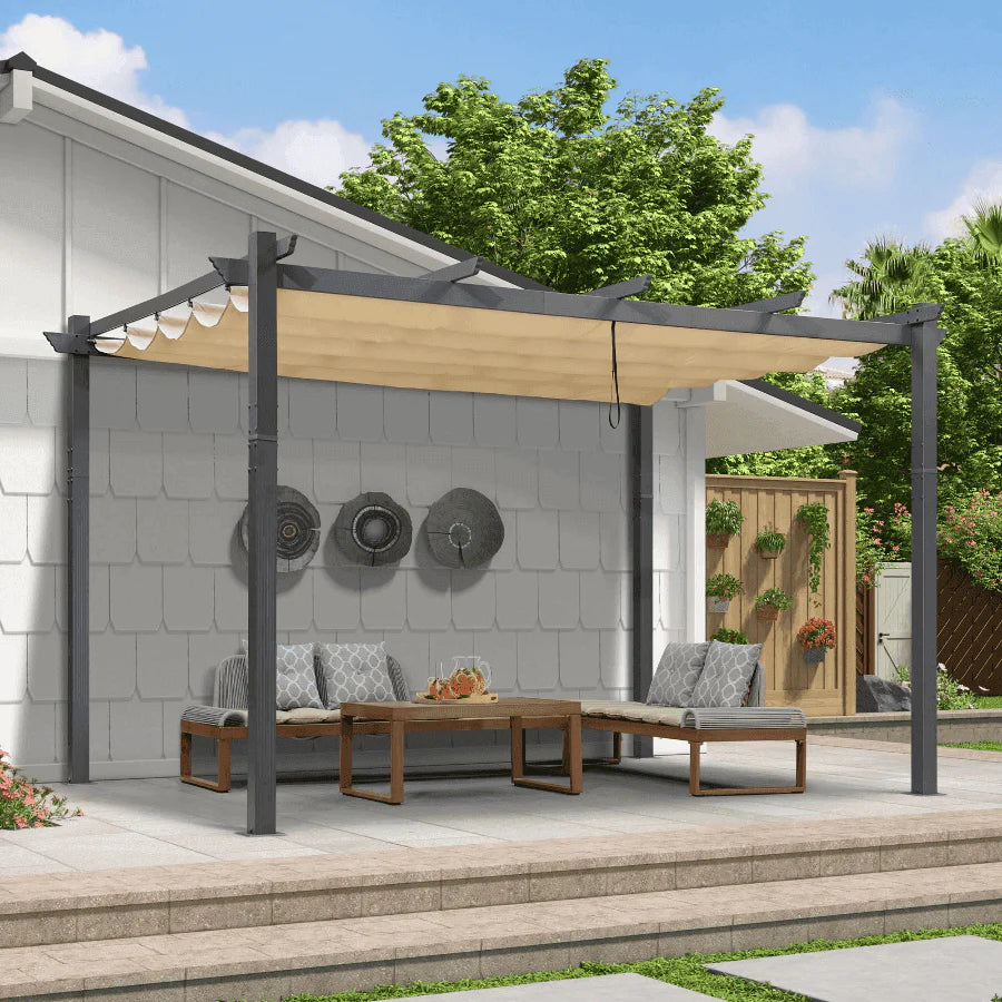 PURPLE LEAF Outdoor Retractable Pergola with Sun Shade Canopy Patio Aluminum Pergola for Garden