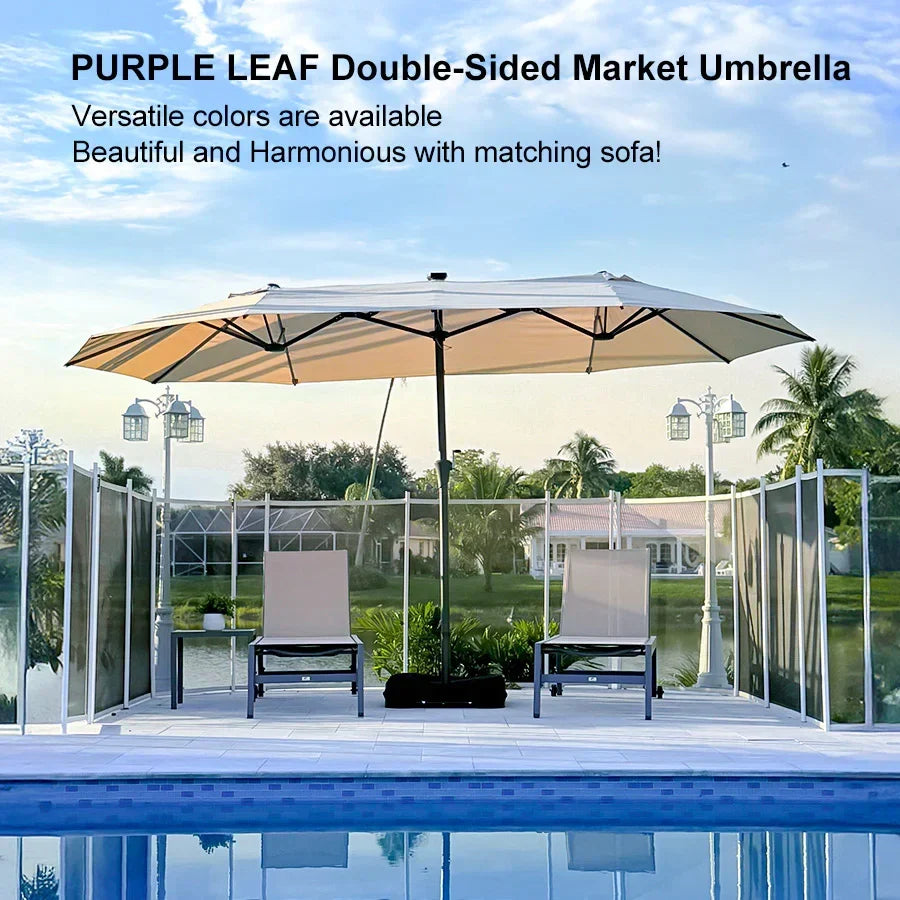 PURPLE LEAF Double-Sided Market Umbrella Large Rectangular Patio Umbrellas with Base