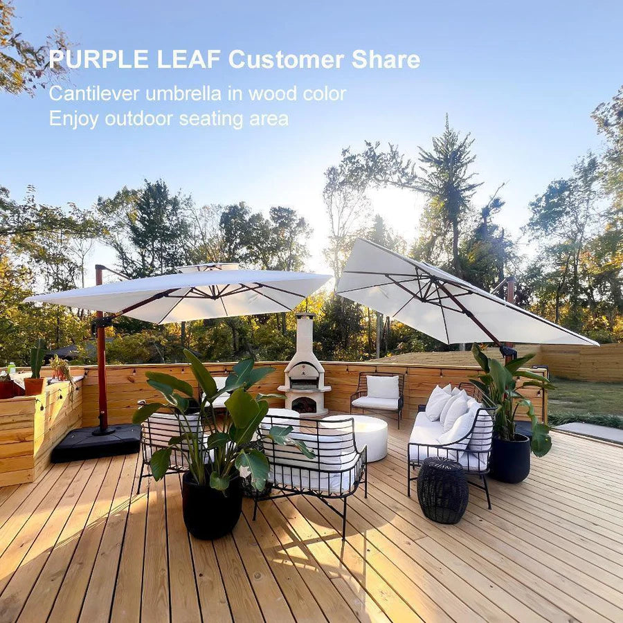 PURPLE LEAF Double Top Rectangle Aluminum Umbrellas in Wood Color