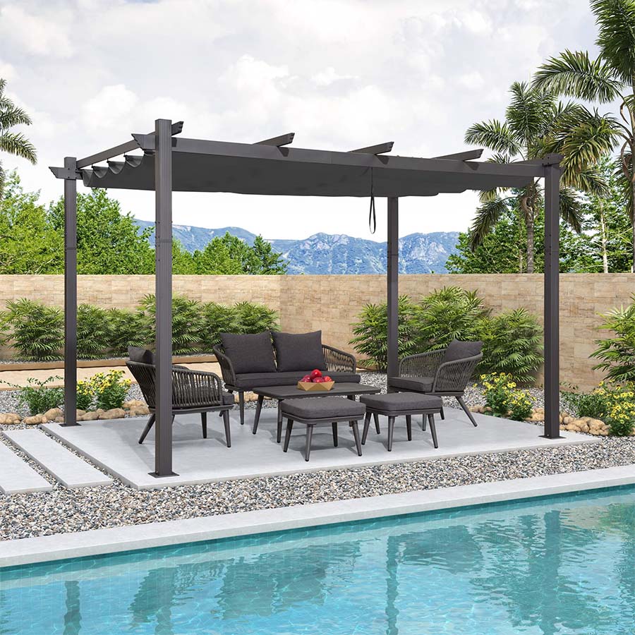 PURPLE LEAF 10 x 13 ft Outdoor Retractable Pergola with Sun Shade Canopy Patio Aluminum Pergola for Garden