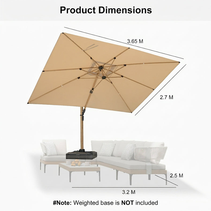 PURPLE LEAF Wood Grain Cantilever Patio Umbrella Aluminum Outdoor Umbrellas