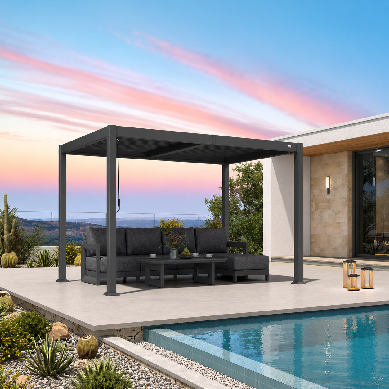 PURPLE LEAF Outdoor Louvered Pergola Patio Sun Shade Shelter with Adjustable Hardtop Patio Pergola Grey