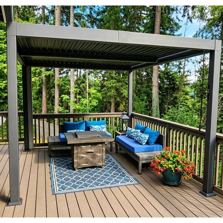 PURPLE LEAF Outdoor Louvered Pergola Patio Sun Shade Shelter with Adjustable Hardtop Patio Pergola Grey