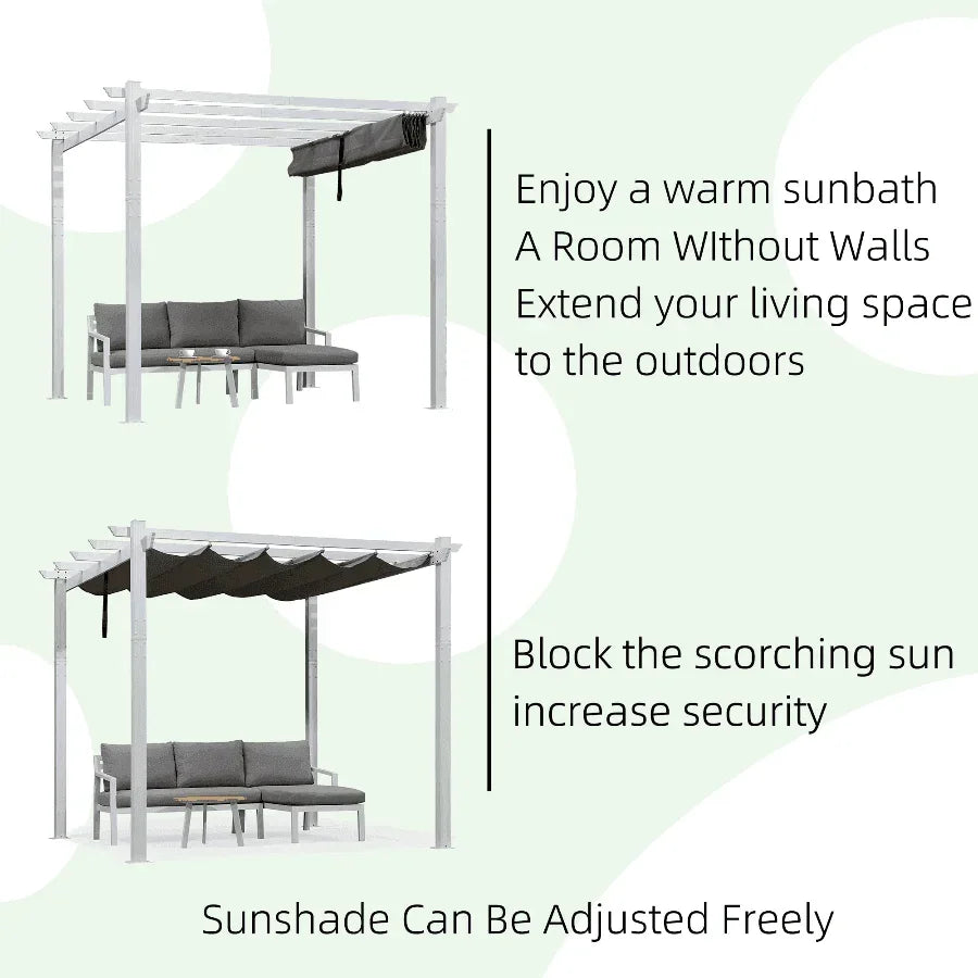 PURPLE LEAF Outdoor Retractable Pergola with Sun Shade Canopy Cover White Patio Metal Shelter for Garden Pavilion Grill Gazebo Grape Trellis Pergola