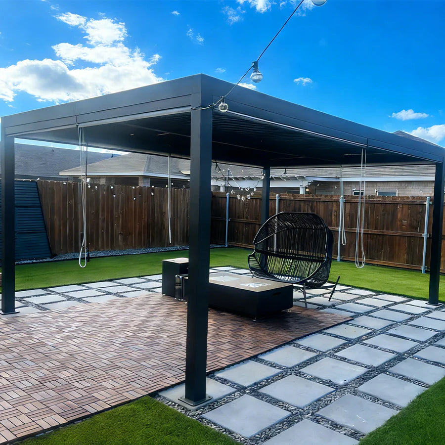 PURPLE LEAF Outdoor Louvered Pergola Patio Sun Shade Shelter with Adjustable Hardtop Patio Pergola Grey