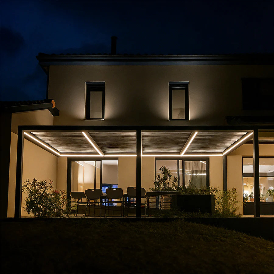 PURPLE LEAF Caesar Solar Louvered Aluminum Pergola with LED Lights and Control Panel Adjustable Roof for Patio and Garden Grey