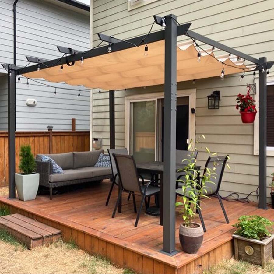 PURPLE LEAF 10 x 13 ft Outdoor Retractable Pergola with Sun Shade Canopy Patio Aluminum Pergola for Garden