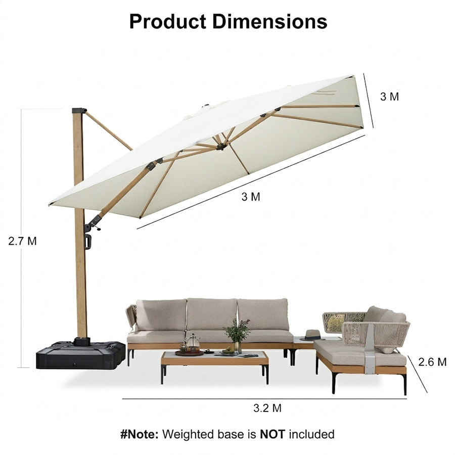 PURPLE LEAF Wood Grain Cantilever Patio Umbrella Aluminum Outdoor Umbrellas
