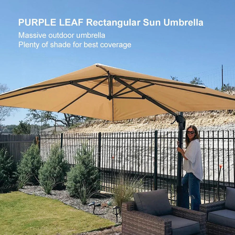 PURPLE LEAF Outdoor Umbrella Square Aluminum Cantilever Umbrella with 360° Rotation for Garden pool beach