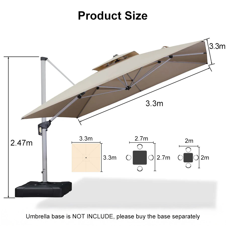 PURPLE LEAF Double Top 360° Rotation Windproof Square Cantilever Patio Classic Umbrella
