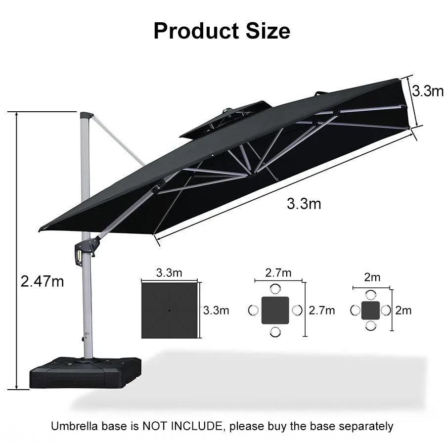 PURPLE LEAF Double Top 360° Rotation Windproof Square Cantilever Patio Classic Umbrella
