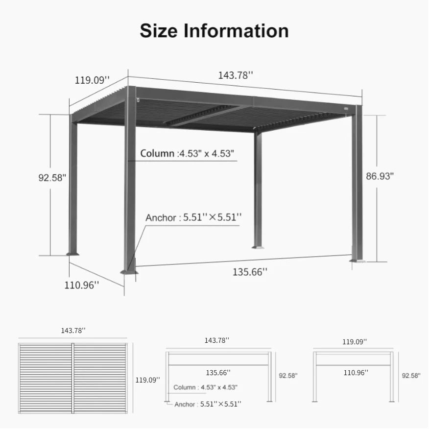 PURPLE LEAF Louvered Pergola Outdoor Aluminum Pergola Patio Pergola with Adjustable Roof for Deck Garden Yard Hardtop Gazebo