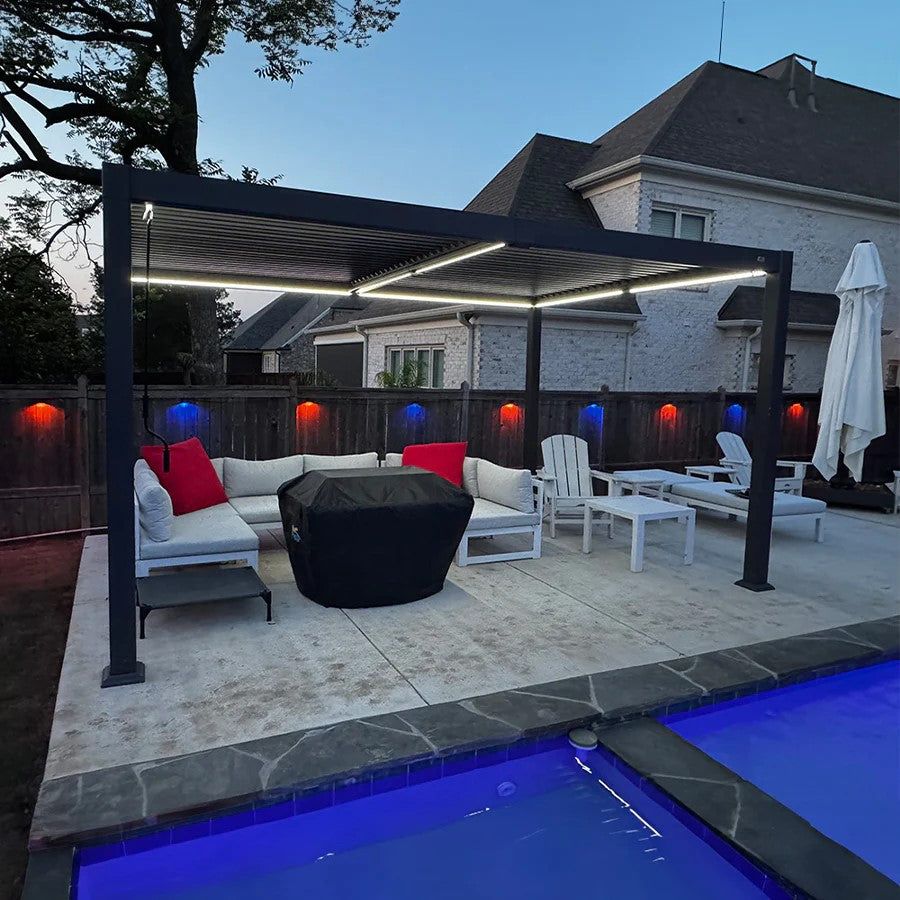 PURPLE LEAF Caesar Solar Louvered Aluminum Pergola with LED Lights and Control Panel Adjustable Roof for Patio and Garden Grey